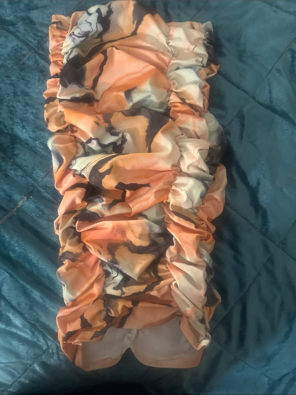 Ruched Orange Marble Print Women’s Skirt